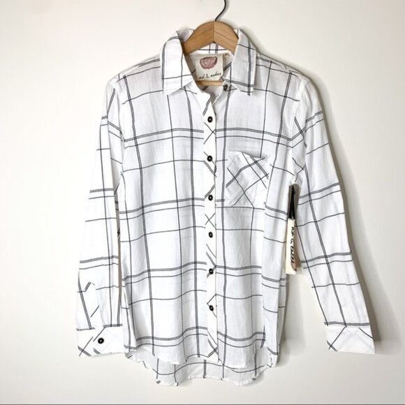 Anthropologie Ash and Ember Button Down Shirt Plaid Western Country Size XS - Picture 3 of 16